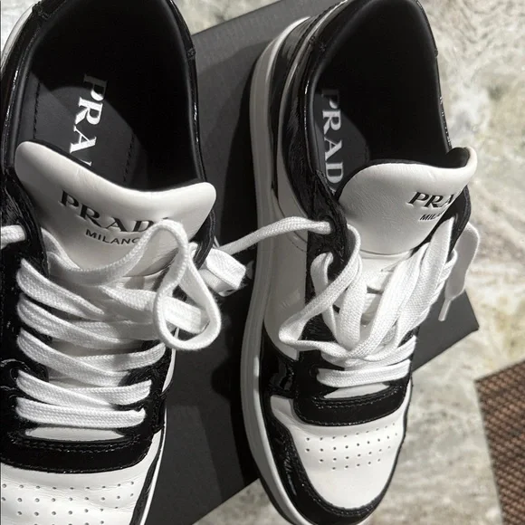 Prada Monochrome Leather Sneakers - Picture 2 of 16